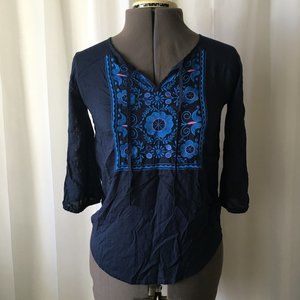 Mossimo Supply Co Navy Embroidered 3/4 Sleeve Top